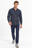 Erkek Regular Fit Çizgili Gömlek-Indigo