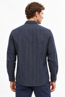 Erkek Regular Fit Çizgili Gömlek-Indigo