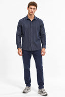 Erkek Regular Fit Çizgili Gömlek-Indigo