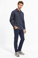 Erkek Regular Fit Çizgili Gömlek-Indigo