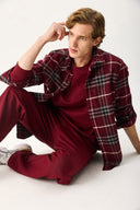 Erkek Regular Fit Ekose Gömlek - Bordo