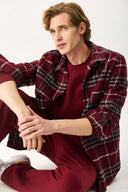 Erkek Regular Fit Ekose Gömlek - Bordo