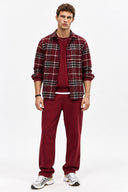 Erkek Regular Fit Ekose Gömlek-Bordo