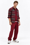 Erkek Regular Fit Ekose Gömlek-Bordo