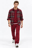 Erkek Regular Fit Ekose Gömlek-Bordo