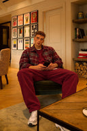 Erkek Regular Fit Ekose Gömlek-Bordo