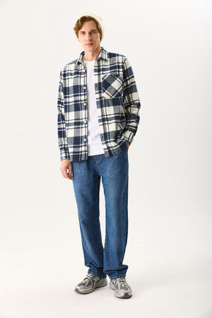 Erkek Regular Fit Ekose Gömlek - Lacivert