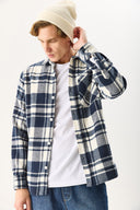 Erkek Regular Fit Ekose Gömlek - Lacivert