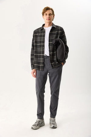 Erkek Regular Fit Ekose Gömlek - Siyah