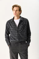 Erkek Regular Fit Ekose Gömlek - Siyah