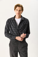 Erkek Regular Fit Ekose Gömlek - Siyah