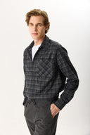 Erkek Regular Fit Ekose Gömlek - Siyah