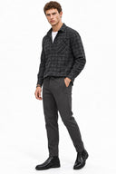 Erkek Regular Fit Ekose Gömlek-Siyah