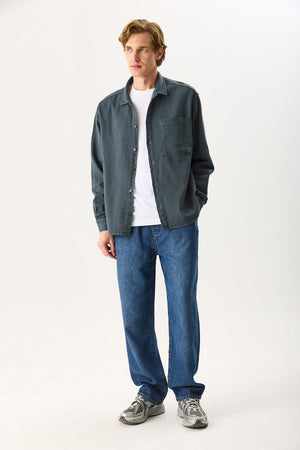 Erkek Regular Fit Gabardin Gömlek %100 Pamuk - Antrasit