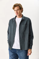 Erkek Regular Fit Gabardin Gömlek %100 Pamuk - Antrasit