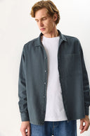 Erkek Regular Fit Gabardin Gömlek %100 Pamuk - Antrasit