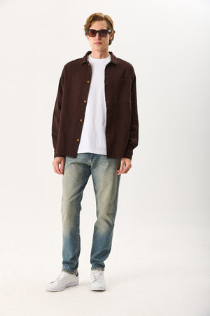 Erkek Regular Fit Gabardin Gömlek %100 Pamuk - Kahverengi