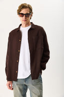 Erkek Regular Fit Gabardin Gömlek %100 Pamuk - Kahverengi