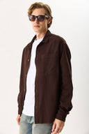 Erkek Regular Fit Gabardin Gömlek %100 Pamuk - Kahverengi