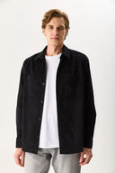 Erkek Regular Fit İnce Kadife Gömlek %100 Pamuk - Siyah