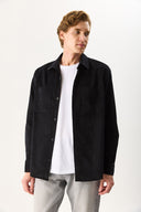 Erkek Regular Fit İnce Kadife Gömlek %100 Pamuk - Siyah