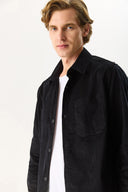 Erkek Regular Fit İnce Kadife Gömlek %100 Pamuk - Siyah