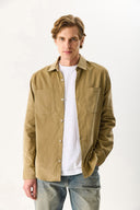 Erkek Regular Fit İnce Kadife Gömlek %100 Pamuk - Vizon