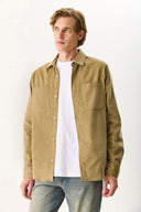 Erkek Regular Fit İnce Kadife Gömlek %100 Pamuk - Vizon