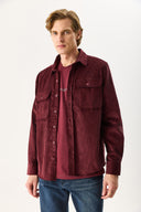 Erkek Regular Fit Kadife Dış Gömlek %100 Pamuk - Bordo