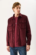Erkek Regular Fit Kadife Dış Gömlek %100 Pamuk - Bordo