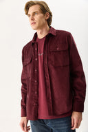 Erkek Regular Fit Kadife Dış Gömlek %100 Pamuk - Bordo
