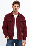 Erkek Regular Fit Kadife Dış Gömlek %100 Pamuk-Bordo