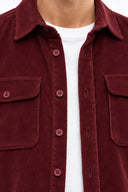 Erkek Regular Fit Kadife Dış Gömlek %100 Pamuk-Bordo