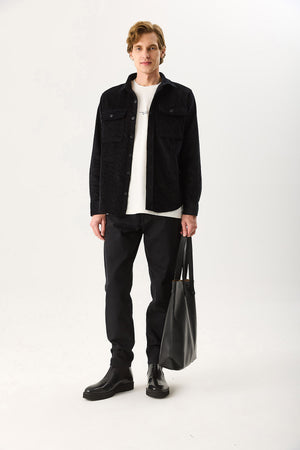 Erkek Regular Fit Kadife Dış Gömlek %100 Pamuk - Siyah