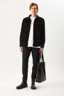 Erkek Regular Fit Kadife Dış Gömlek %100 Pamuk - Siyah