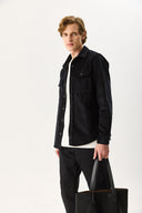 Erkek Regular Fit Kadife Dış Gömlek %100 Pamuk - Siyah