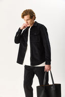 Erkek Regular Fit Kadife Dış Gömlek %100 Pamuk - Siyah