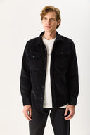 Erkek Regular Fit Kadife Dış Gömlek %100 Pamuk - Siyah