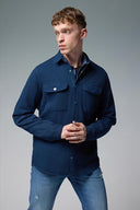 Erkek Regular Fit Kapaklı Cepli Gabardin Gömlek %100 Pamuk - Navy