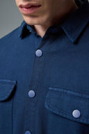 Erkek Regular Fit Kapaklı Cepli Gabardin Gömlek %100 Pamuk - Navy