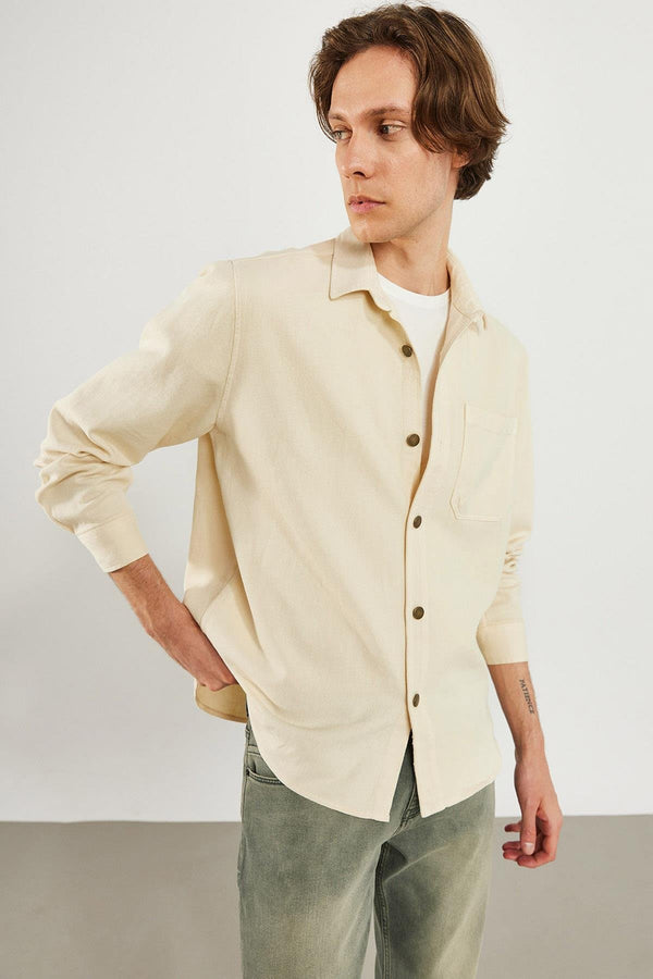 Erkek Regular Fit Naturel Cepli Gabardin Gömlek
