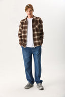 Erkek Regular Fit Önü Fermuarlı Desenli Ceket - Kahverengi