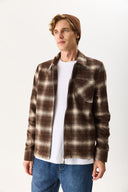 Erkek Regular Fit Önü Fermuarlı Desenli Ceket - Kahverengi