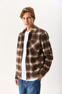 Erkek Regular Fit Önü Fermuarlı Desenli Ceket - Kahverengi