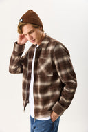 Erkek Regular Fit Önü Fermuarlı Desenli Ceket - Kahverengi