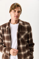 Erkek Regular Fit Önü Fermuarlı Desenli Ceket - Kahverengi