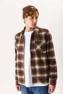 Erkek Regular Fit Önü Fermuarlı Desenli Ceket - Kahverengi