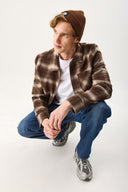 Erkek Regular Fit Önü Fermuarlı Desenli Ceket - Kahverengi