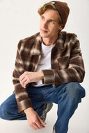 Erkek Regular Fit Önü Fermuarlı Desenli Ceket - Kahverengi