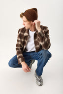 Erkek Regular Fit Önü Fermuarlı Desenli Ceket - Kahverengi